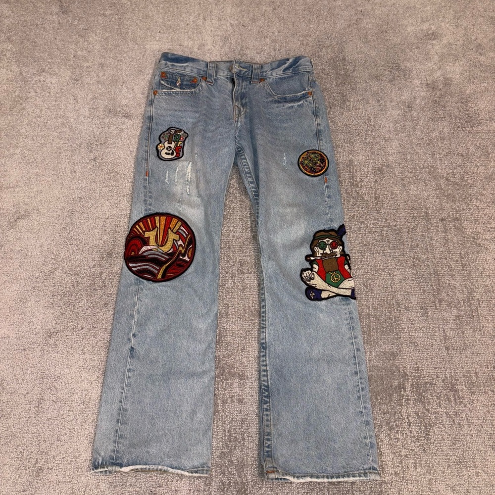 Billy Distressed Patch Bootcut Jeans Size 31